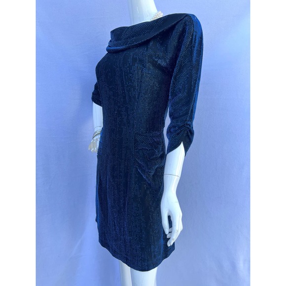 80’s Metallic Blue Threaded Sheath Dress - Picture 6 of 11